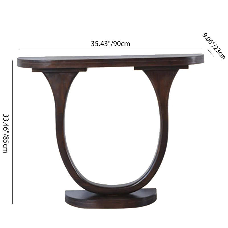 Traditional Chinese Pinewood Semi-Oval Console Side Table 1-Tier For Living Room