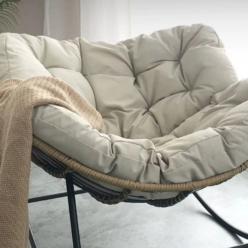 Contemporary Scandinavian Cotton Linen Rattan Carbon Steel Curved Grid Accent Chair With Backrest For Living Room
