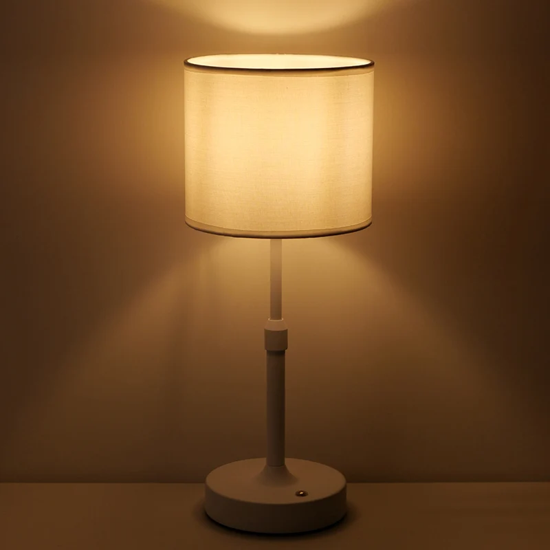 Modern Minimalist Liftable Cylindrical Metal Fabric 1-Light Table Lamp for Bedroom