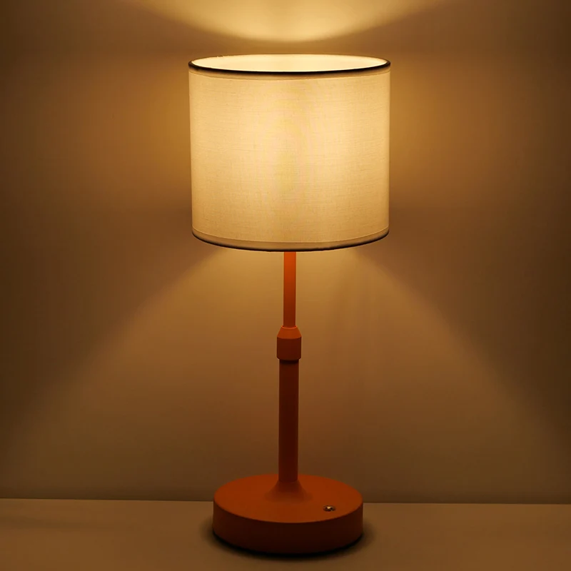 Modern Minimalist Liftable Cylindrical Metal Fabric 1-Light Table Lamp for Bedroom