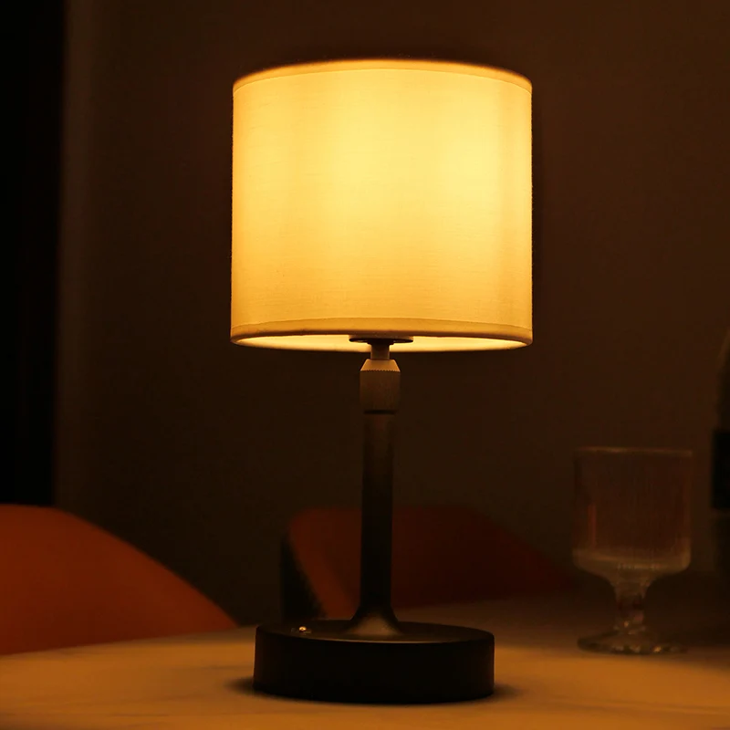Modern Minimalist Liftable Cylindrical Metal Fabric 1-Light Table Lamp for Bedroom