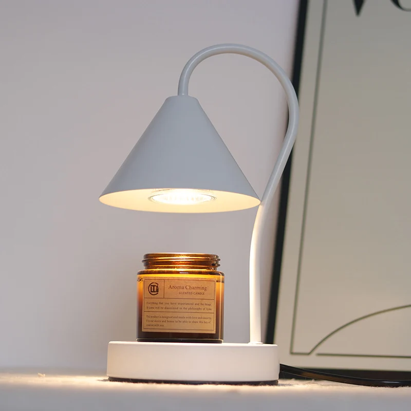 Contemporary Nordic Cone Iron Glass Rubberwood 1-Light Melting Wax Table Lamp For Bedroom