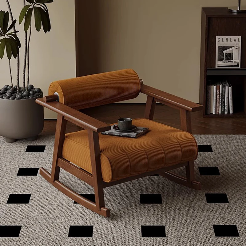 Contemporary Retro A-Shape Cylindrical Oak Wood Corduroy Sherpa Fabric Sponge Accent Chair Backrest Armrest For Living Room