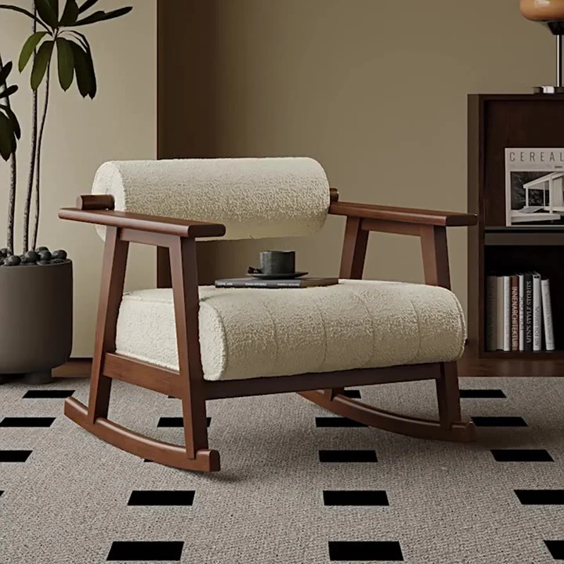 Contemporary Retro A-Shape Cylindrical Oak Wood Corduroy Sherpa Fabric Sponge Accent Chair Backrest Armrest For Living Room