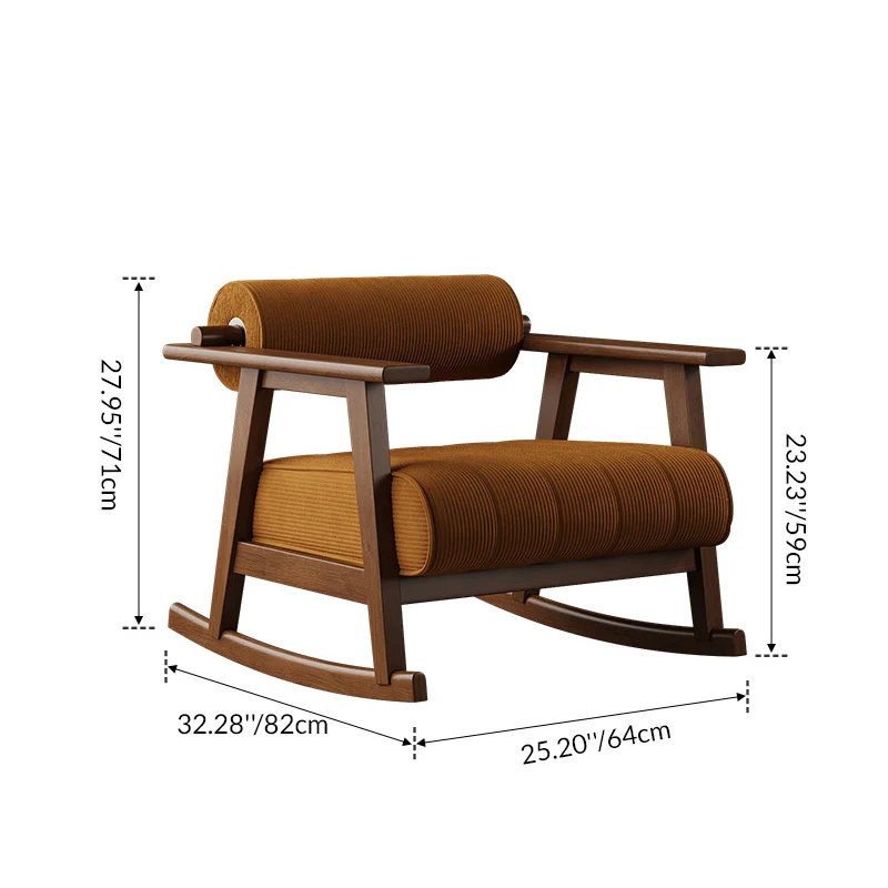 Contemporary Retro A-Shape Cylindrical Oak Wood Corduroy Sherpa Fabric Sponge Accent Chair Backrest Armrest For Living Room