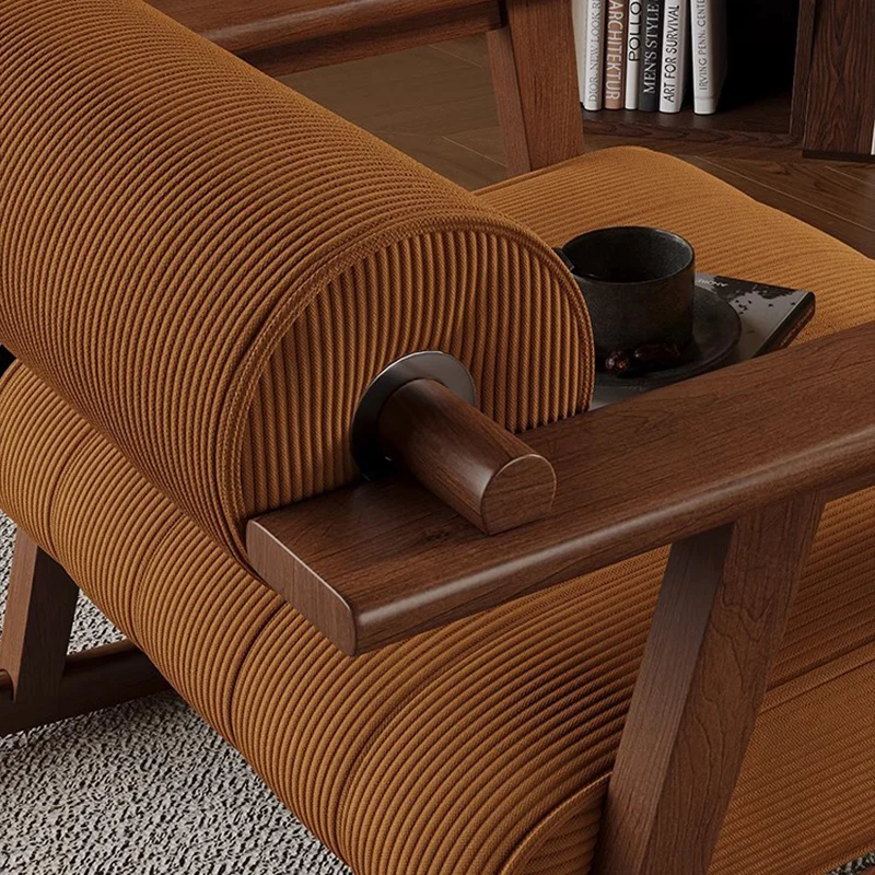 Contemporary Retro A-Shape Cylindrical Oak Wood Corduroy Sherpa Fabric Sponge Accent Chair Backrest Armrest For Living Room