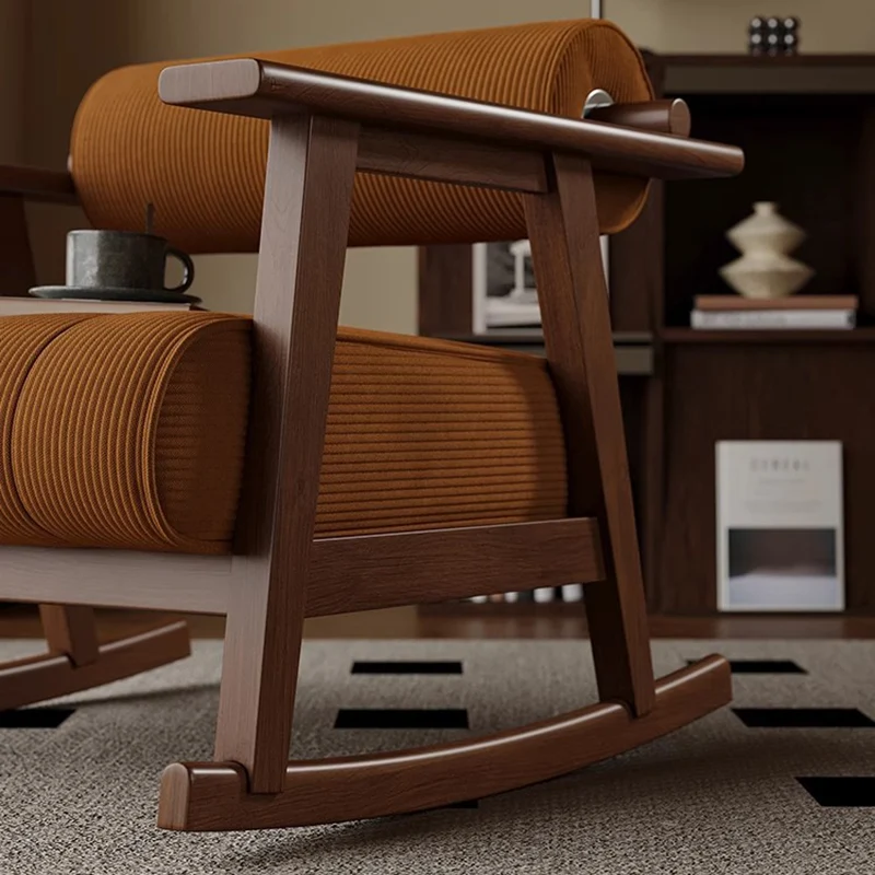 Contemporary Retro A-Shape Cylindrical Oak Wood Corduroy Sherpa Fabric Sponge Accent Chair Backrest Armrest For Living Room