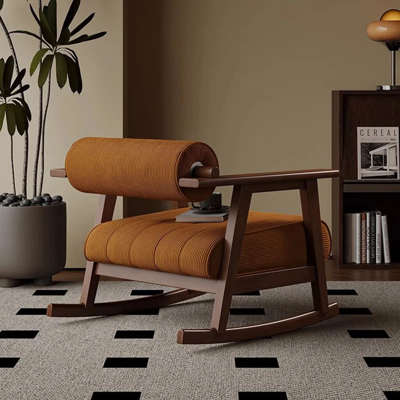 Contemporary Retro A-Shape Cylindrical Oak Wood Corduroy Sherpa Fabric Sponge Accent Chair Backrest Armrest For Living Room