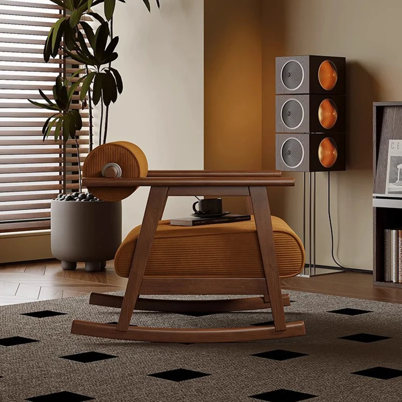 Contemporary Retro A-Shape Cylindrical Oak Wood Corduroy Sherpa Fabric Sponge Accent Chair Backrest Armrest For Living Room