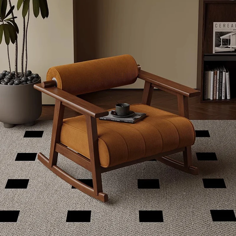 Contemporary Retro A-Shape Cylindrical Oak Wood Corduroy Sherpa Fabric Sponge Accent Chair Backrest Armrest For Living Room