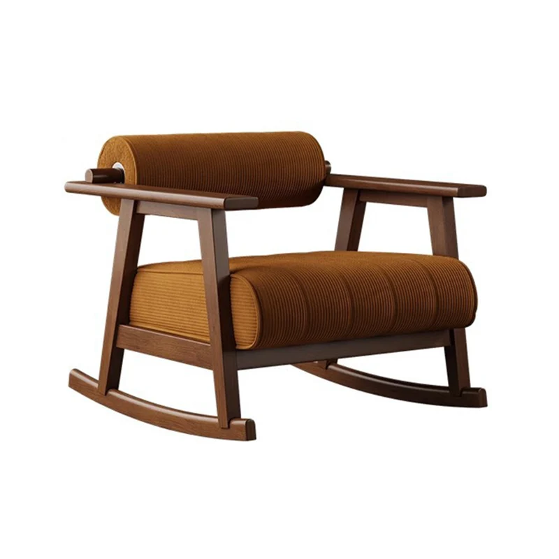 Contemporary Retro A-Shape Cylindrical Oak Wood Corduroy Sherpa Fabric Sponge Accent Chair Backrest Armrest For Living Room