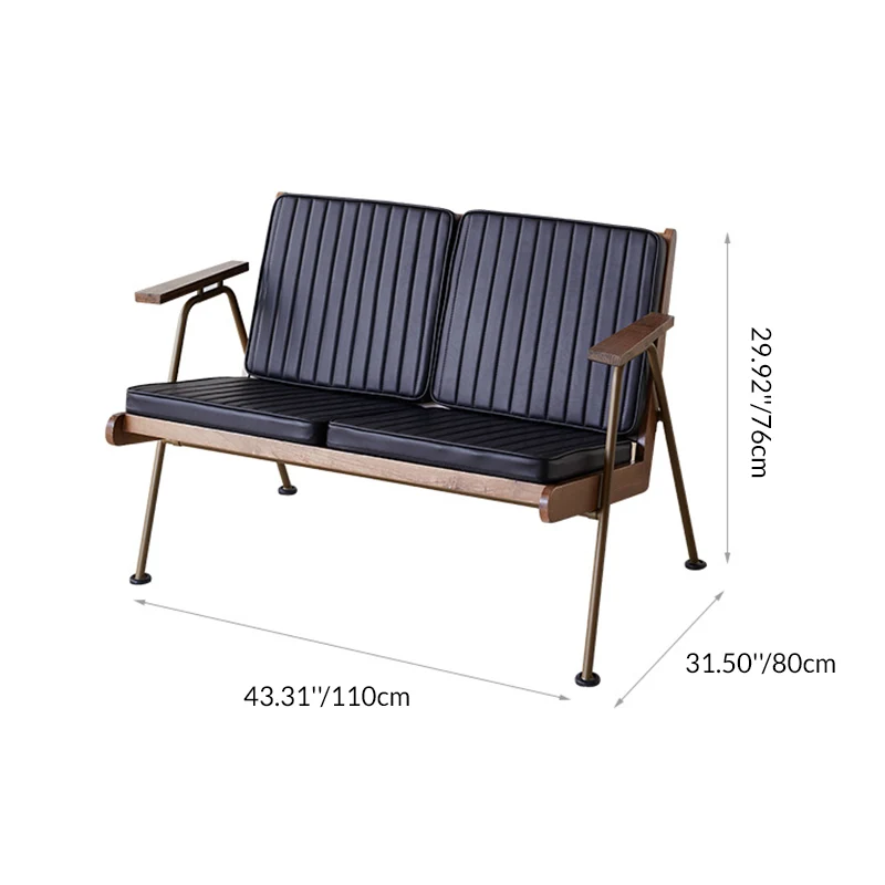 Contemporary Industrial Rectangular Iron Ash Wood Faux Oil Wax Leather Sponge Accent Chair Backrest Armrest For Living Room