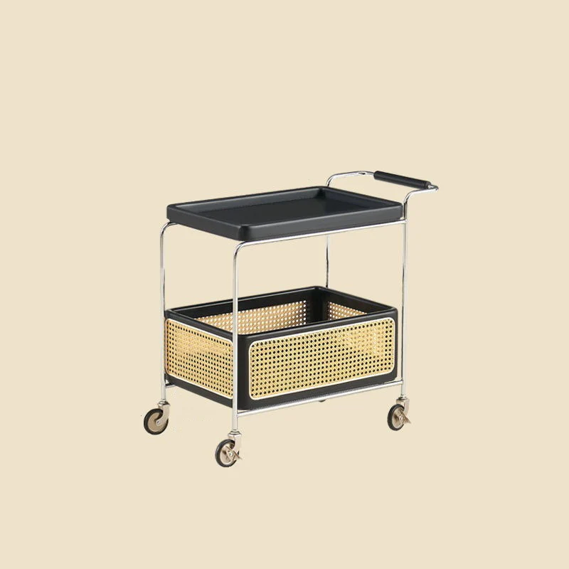 Traditional Rustic Rectangular Rubberwood Plywood Stainless Steel Movable End Table 2-Tier For Living Room