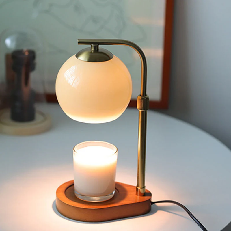 Traditional Vintage Wood Iron Glass Round 1-Light Melting Wax Table Lamp For Bedroom
