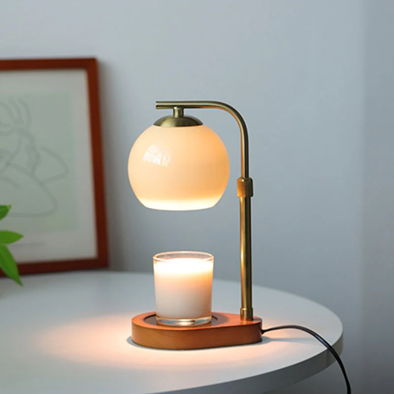 Traditional Vintage Wood Iron Glass Round 1-Light Melting Wax Table Lamp For Bedroom