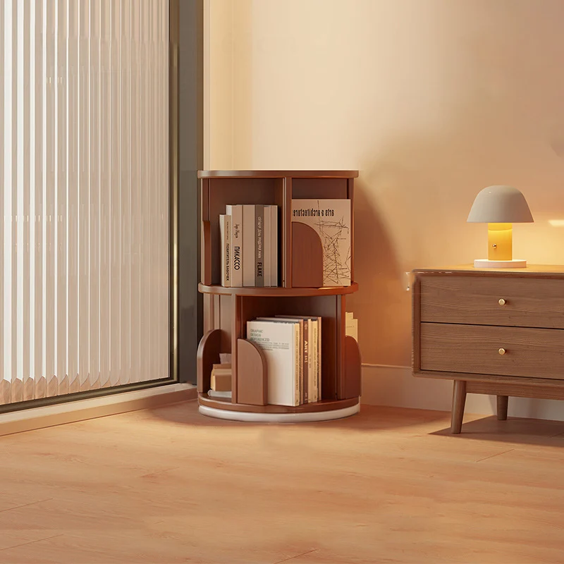 Modern Minimalist Cylindrical Bamboo Metal & MDF Rotatable Floor-Standing Bookshelf 3/4/5/6/7-Tier For Study