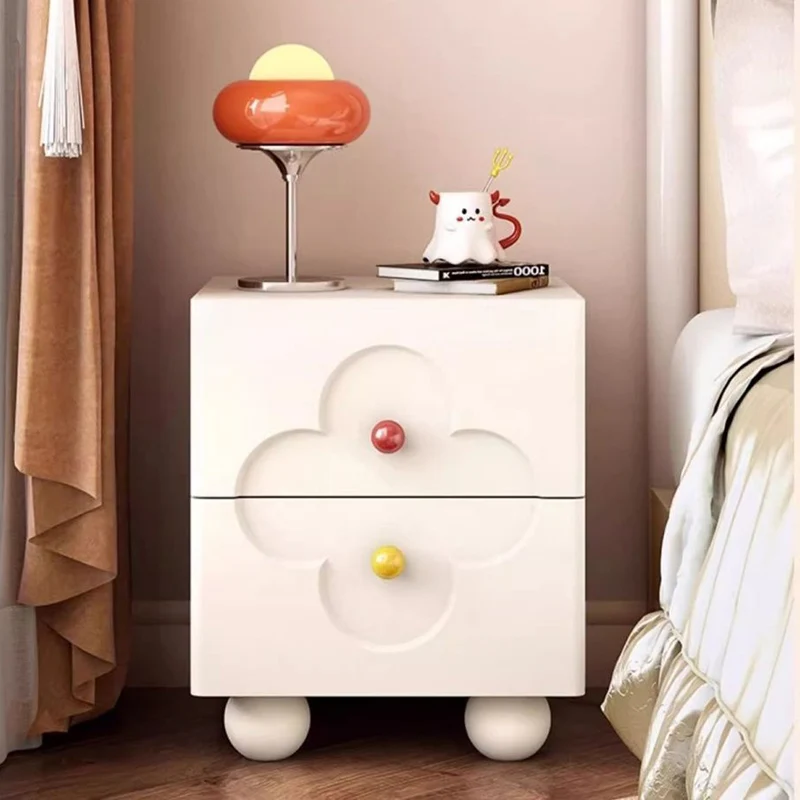Modern Simplicity Four-Leaf Clover Square MDF Nightstand 2-Drawer For Bedroom