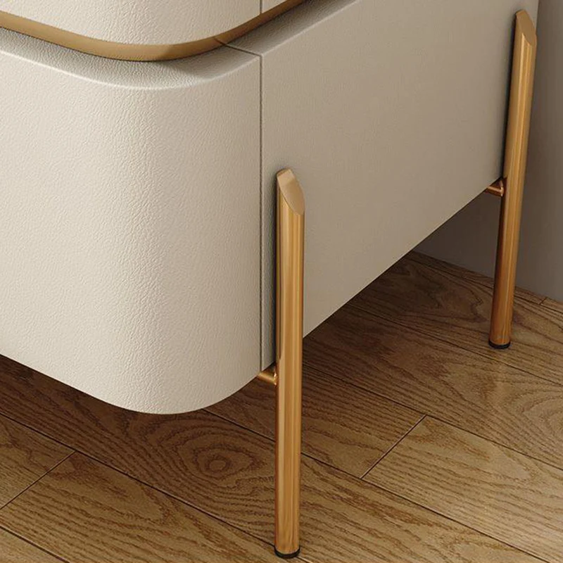 Contemporary Luxury Cuboid MDF PU Leather Rock Board Carbon Steel Metal Nightstand 2-Drawer For Bedroom