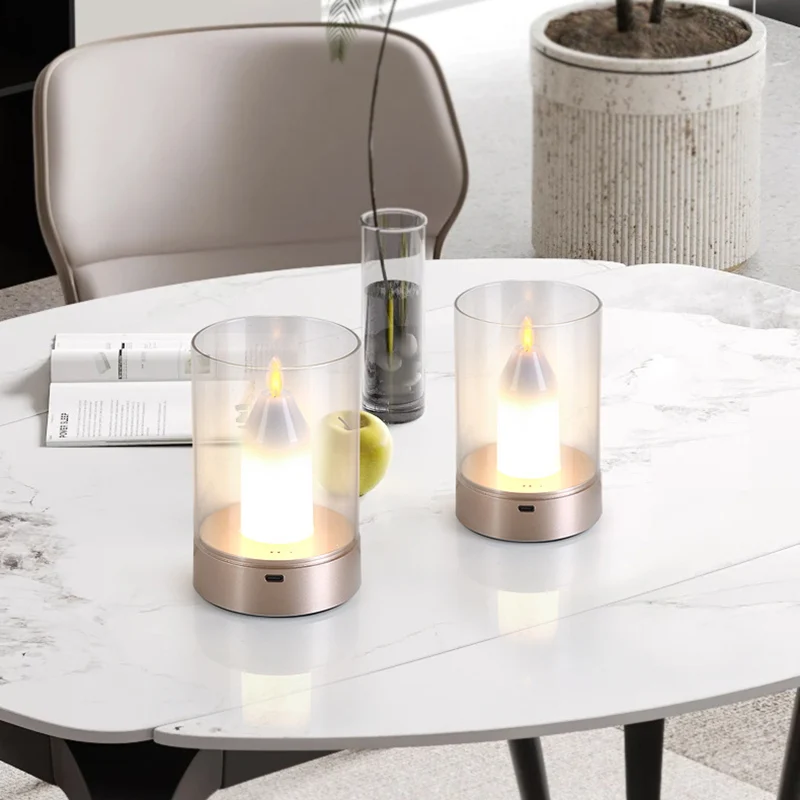 Modern Art Deco Candle Glass PVC Infrared Sensing Portable USB LED Night Light Table Lamp For Bedroom