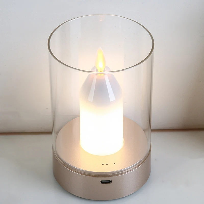 Modern Art Deco Candle Glass PVC Infrared Sensing Portable USB LED Night Light Table Lamp For Bedroom