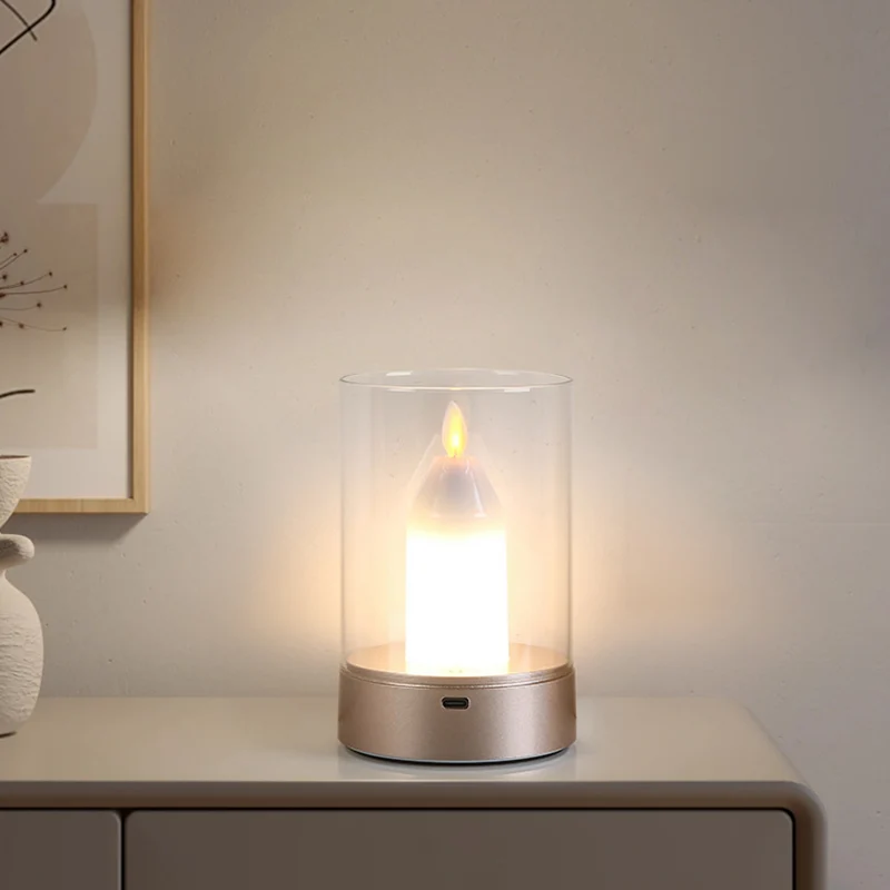 Modern Art Deco Candle Glass PVC Infrared Sensing Portable USB LED Night Light Table Lamp For Bedroom
