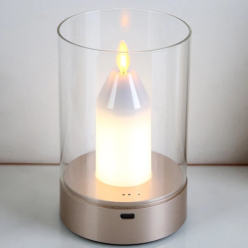 Modern Art Deco Candle Glass PVC Infrared Sensing Portable USB LED Night Light Table Lamp For Bedroom
