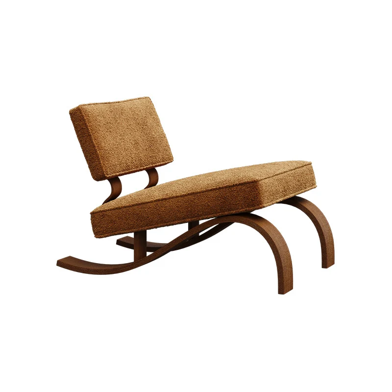 Traditional Rustic Rectangular Sled Carbon Steel Chenille Fleece Sponge Accent Chair Backrest Armless For Living Room