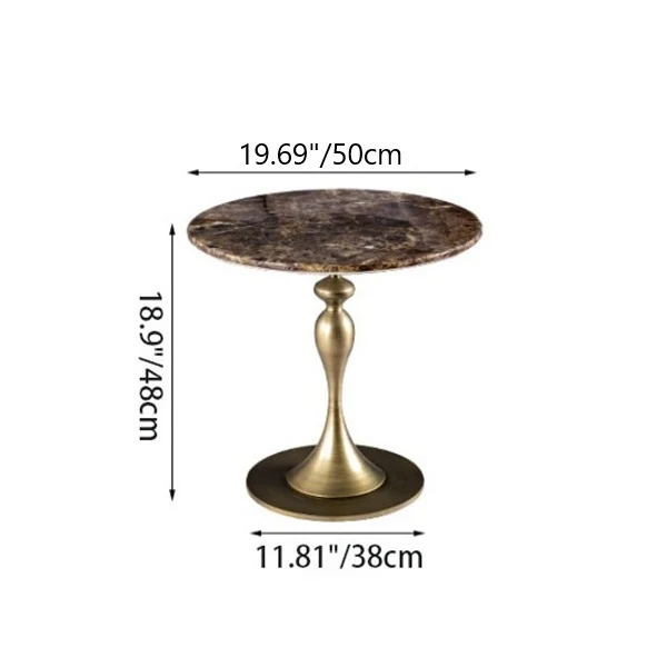 Contemporary Scandinavian Marble Metal Round End Table With 1-Tier For Living Room