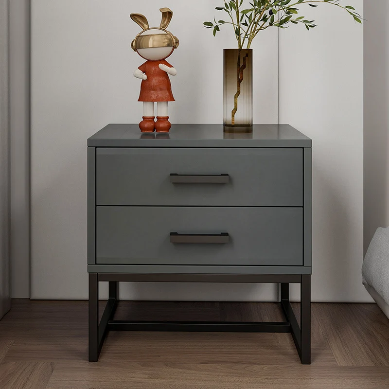 Modern Minimalist Engineered Wood Metal Square Nightstand With 2 Drawers For Bedroom