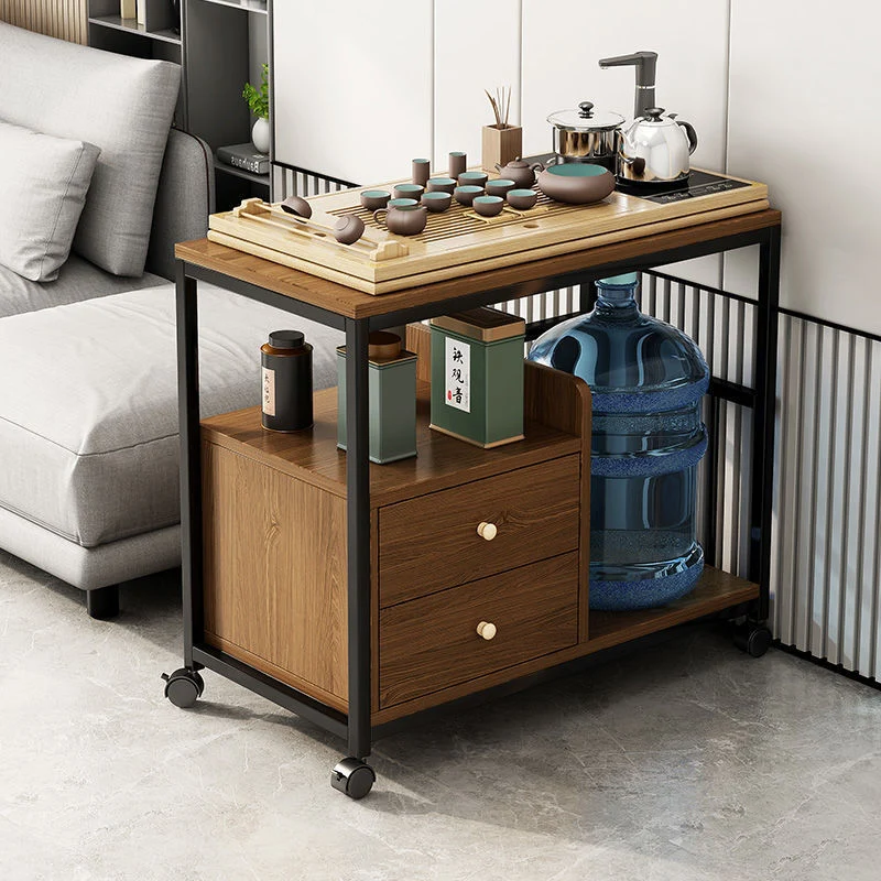 Contemporary Scandinavian Wood Steel Rounded Rectangle Side Table With 3 Tiers For Living Room