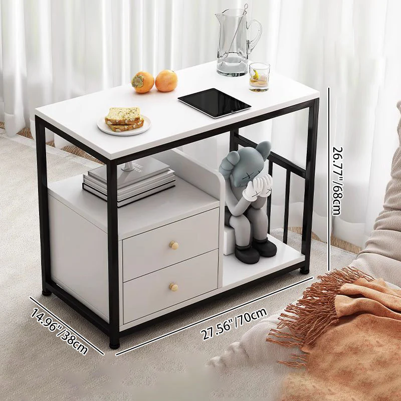 Contemporary Scandinavian Wood Steel Rounded Rectangle Side Table With 3 Tiers For Living Room