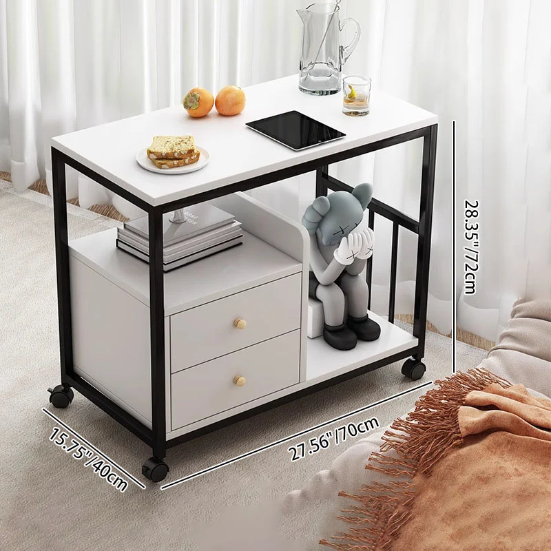 Contemporary Scandinavian Wood Steel Rounded Rectangle Side Table With 3 Tiers For Living Room