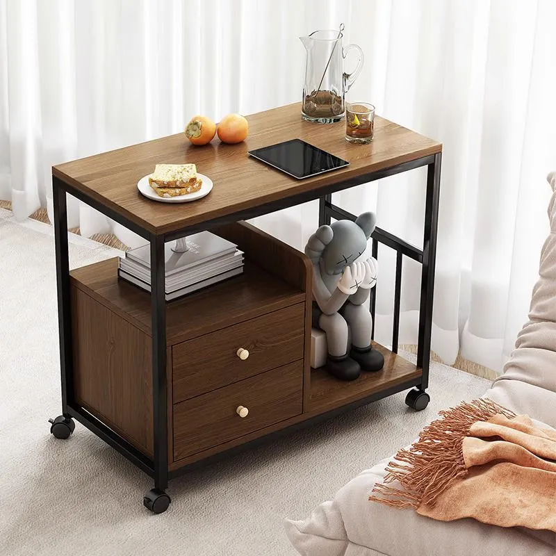 Contemporary Scandinavian Wood Steel Rounded Rectangle Side Table With 3 Tiers For Living Room