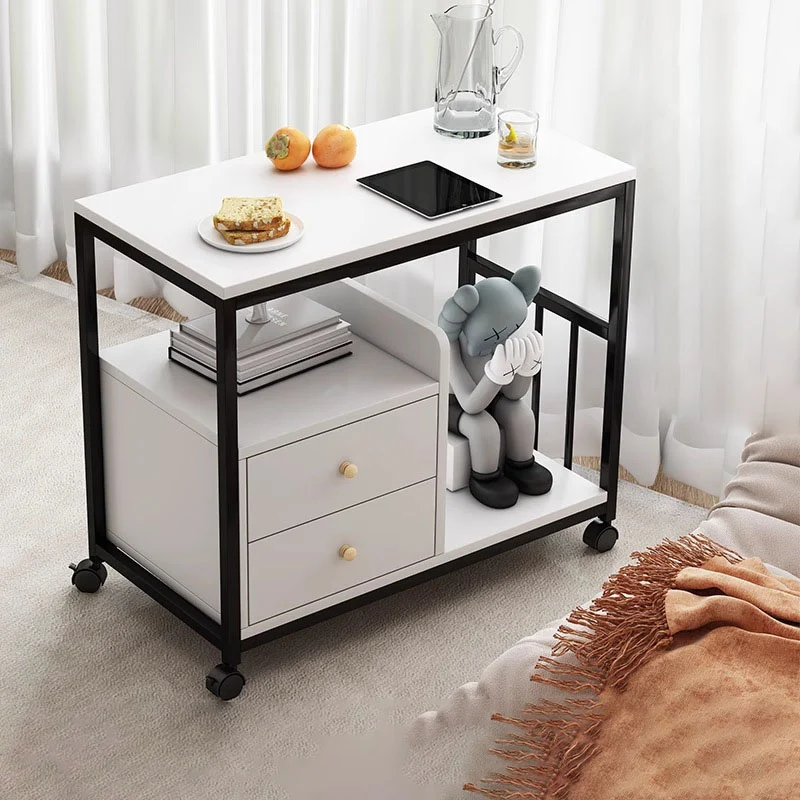 Contemporary Scandinavian Wood Steel Rounded Rectangle Side Table With 3 Tiers For Living Room