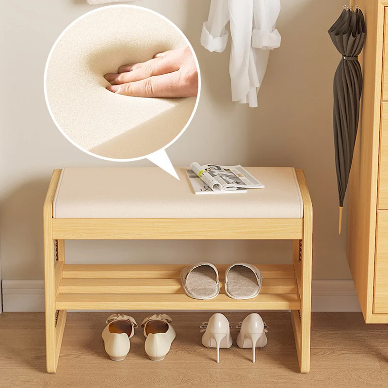 Traditional Vintage PU Leather Solid Wood Trapezoid Footstool Bench With 1 Shelf For Living Room