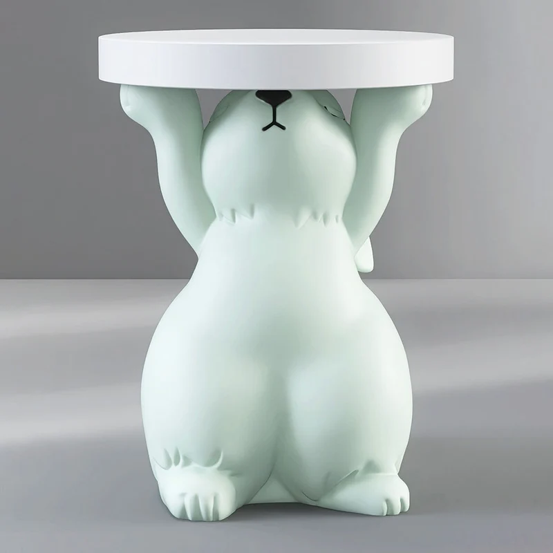 Modern Art Deco Fiberglass Resin Rabbit Round End Table 1-Tier For Living Room