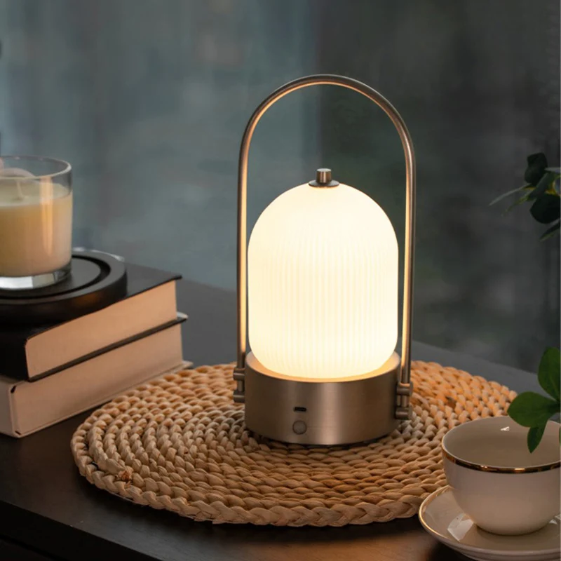 Modern Minimalist Oval Metal Iron Glass Inductive Portable USB LED Table Lamp For Bedroom