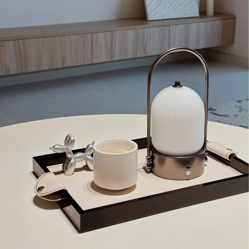Modern Minimalist Oval Metal Iron Glass Inductive Portable USB LED Table Lamp For Bedroom