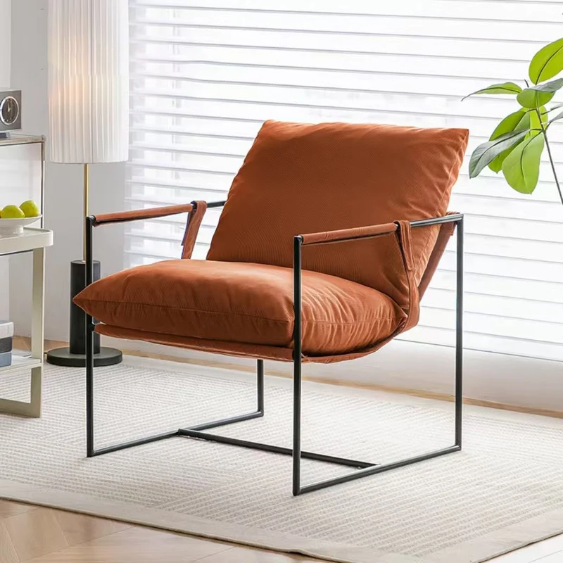 Contemporary Luxury Saddle-Style Faux Leather Velvet Metal Accent Chair Backrest Armrest For Living Room