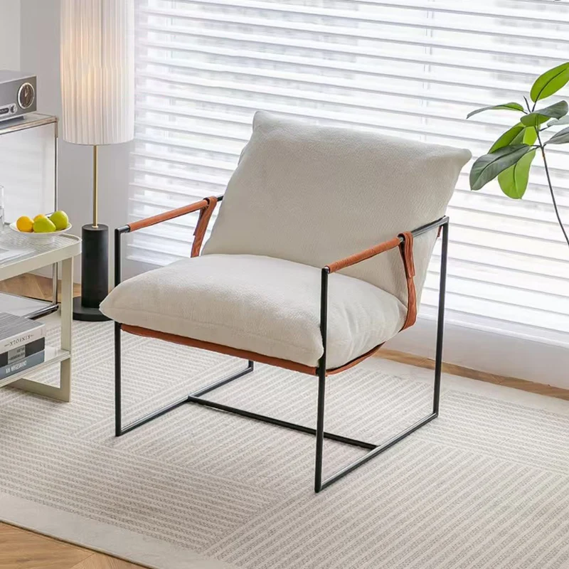 Contemporary Luxury Saddle-Style Faux Leather Velvet Metal Accent Chair Backrest Armrest For Living Room