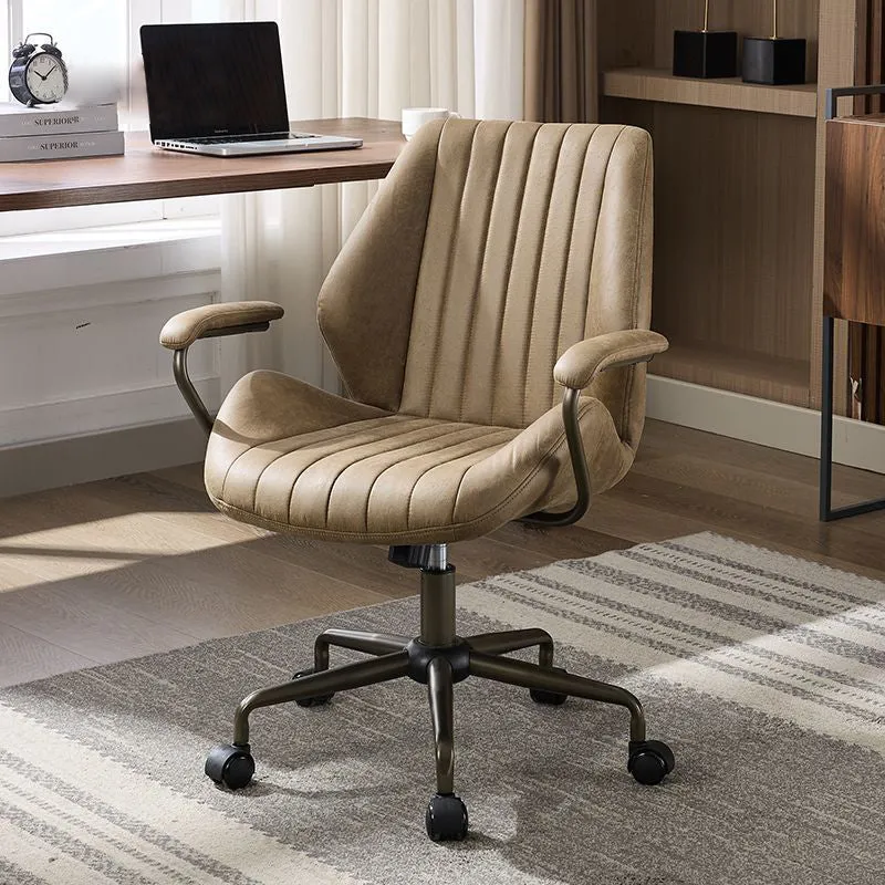 Modern Luxury Striped Faux Suede Fabric Iron Height Adjustable Swivel Desk Chair Five-Spoke Caster Base For Home Office