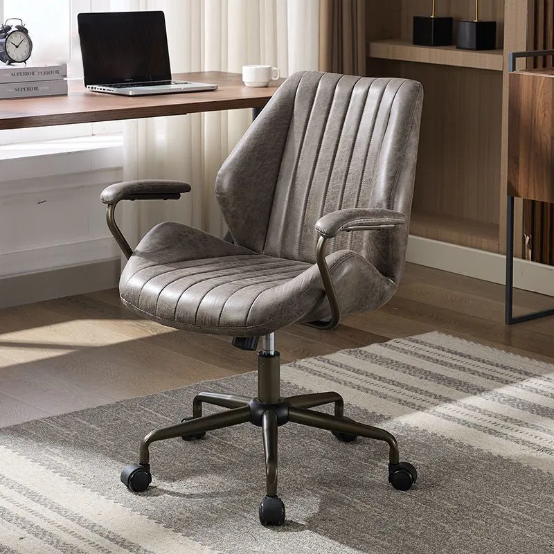 Modern Luxury Striped Faux Suede Fabric Iron Height Adjustable Swivel Desk Chair Five-Spoke Caster Base For Home Office