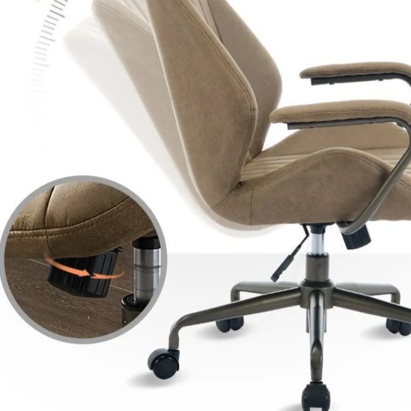 Modern Luxury Striped Faux Suede Fabric Iron Height Adjustable Swivel Desk Chair Five-Spoke Caster Base For Home Office