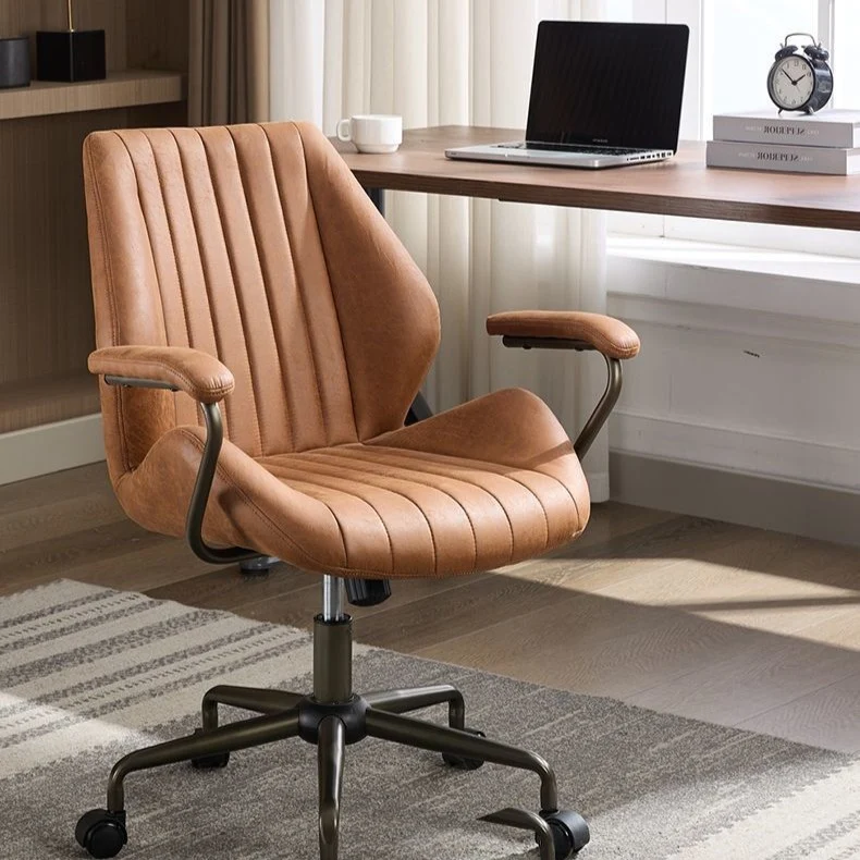 Modern Luxury Striped Faux Suede Fabric Iron Height Adjustable Swivel Desk Chair Five-Spoke Caster Base For Home Office