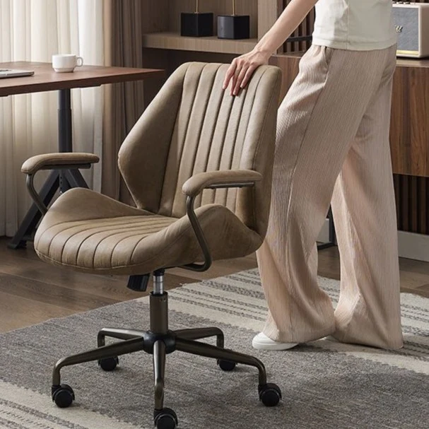 Modern Luxury Striped Faux Suede Fabric Iron Height Adjustable Swivel Desk Chair Five-Spoke Caster Base For Home Office