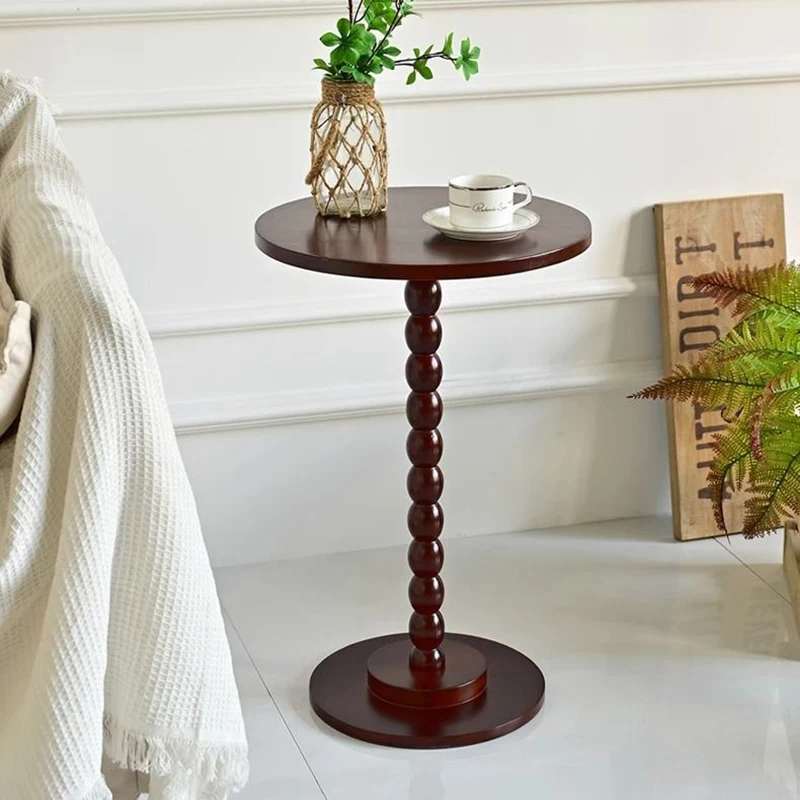 Traditional Vintage Solid Wood Geometric Round Top Side Table For Living Room