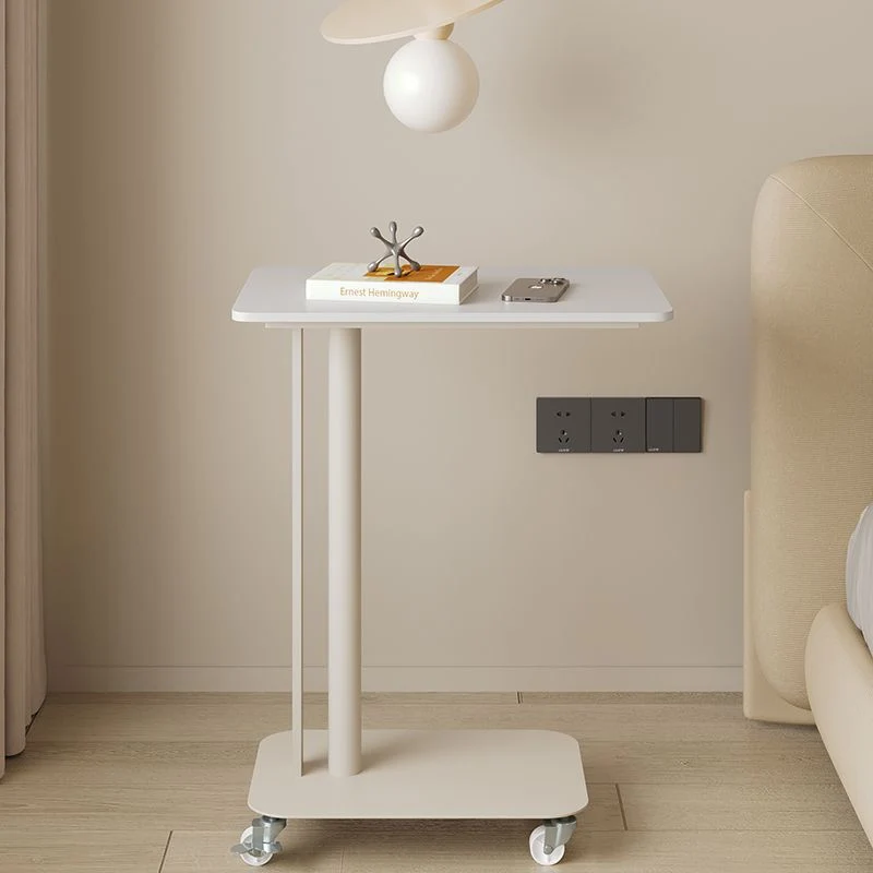 Contemporary Nordic Sintered Stone Marble Texture Rectangular Top Carbon Steel Side Table With Wheels 2-Tier For Living Room