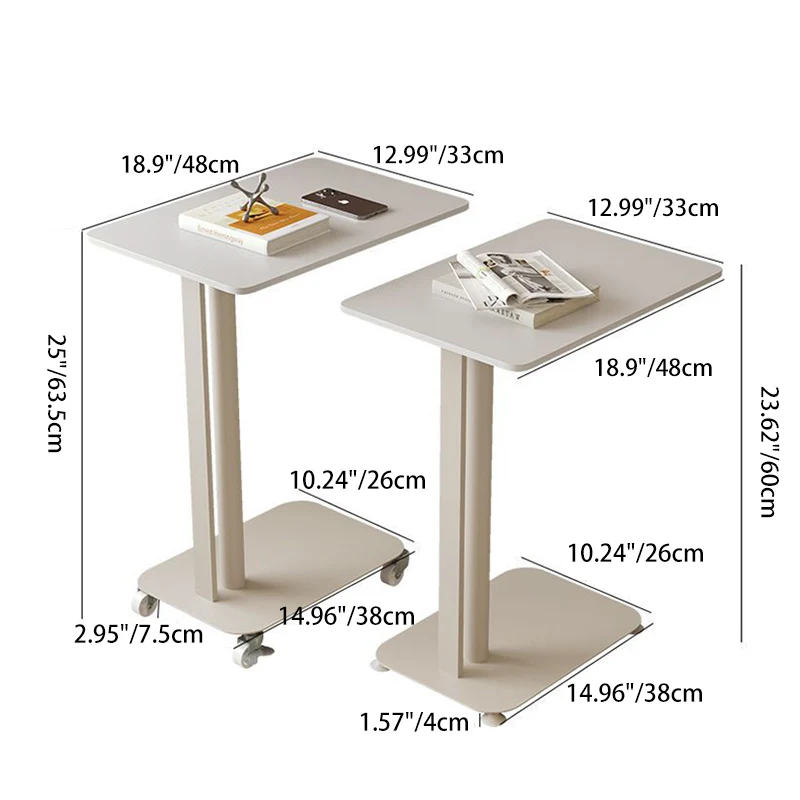 Contemporary Nordic Sintered Stone Marble Texture Rectangular Top Carbon Steel Side Table With Wheels 2-Tier For Living Room