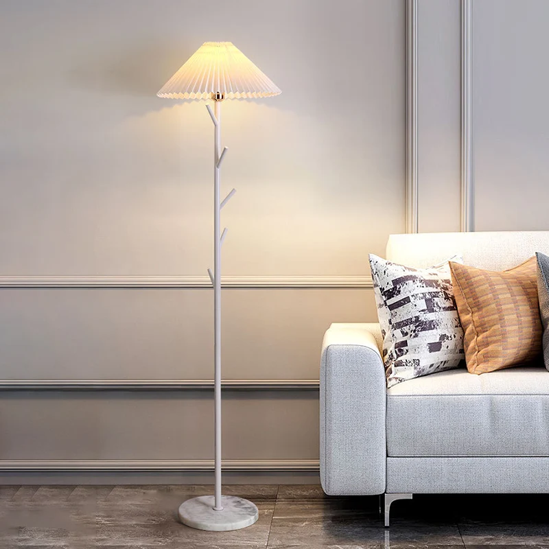 Modern Minimalist Umbrella Iron PVC Fabric Marble 1-Light Standing Floor Lamps For Living Room