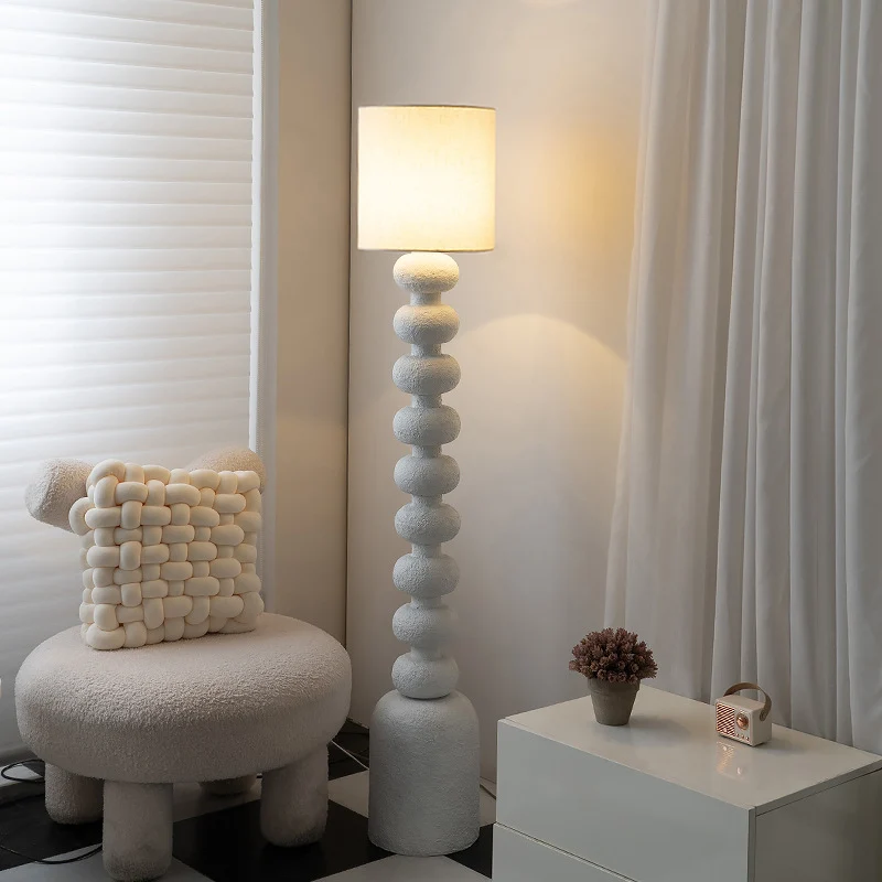 Traditional Japanese Round Square Resin Glass Fabric 1-Light Standing Floor Lamp For Bedroom